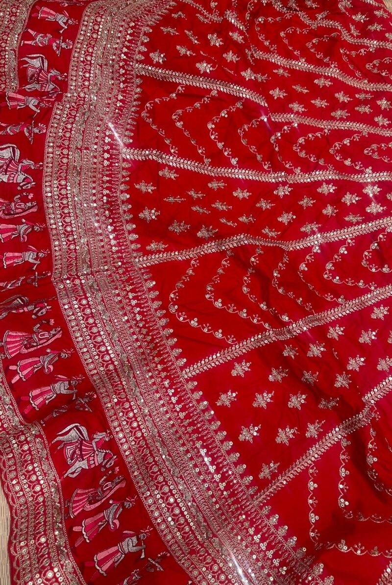 Brick red embroidered semi bridal lehenga - Image 2