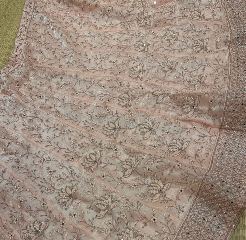 Peach embroidered semi bridal lehenga - Image 2