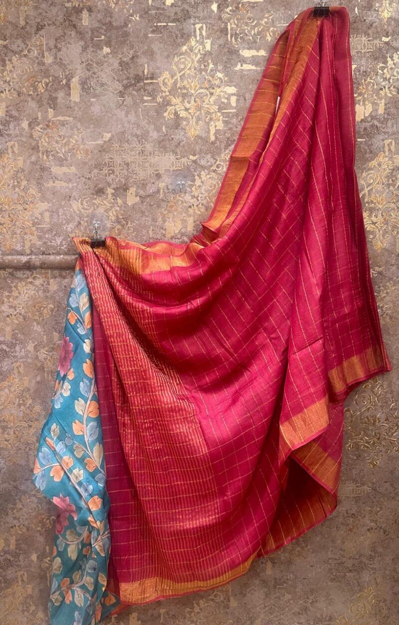 Pure tusser with kalamkari blouse - Image 2